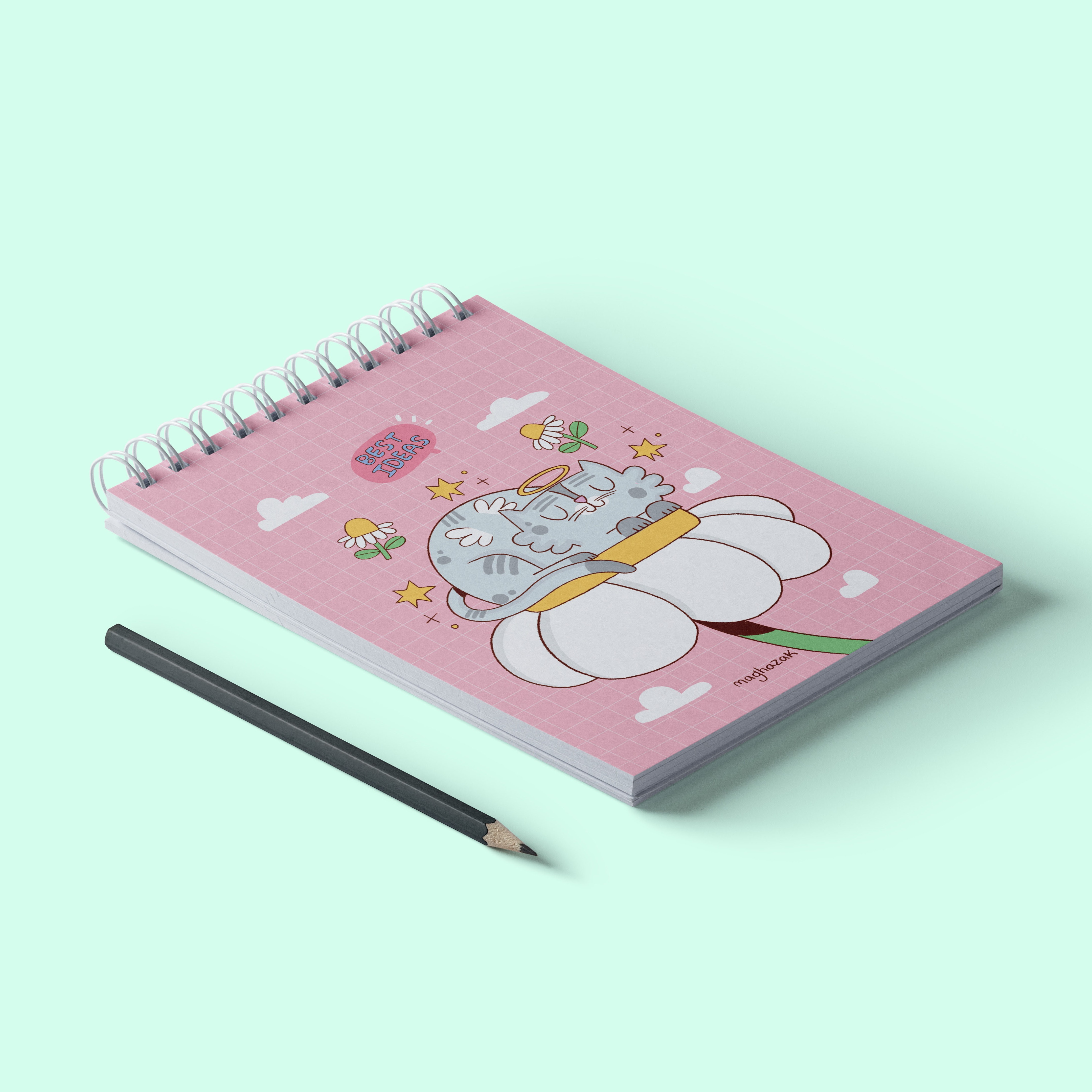 دفتر یادداشت خطی طرح گل و گربه